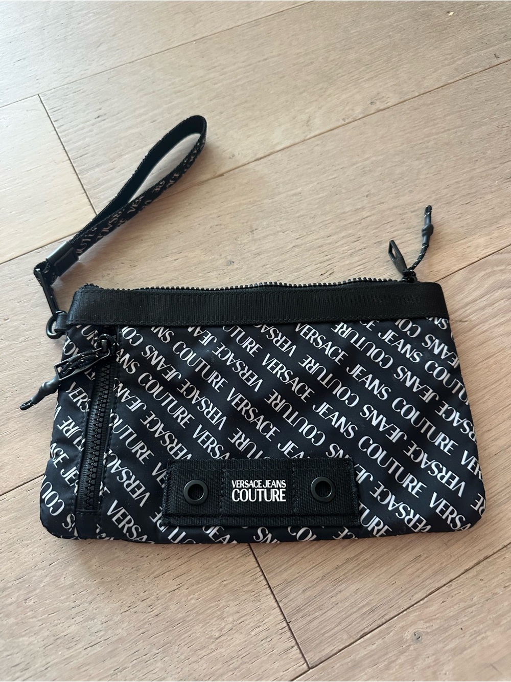 Versace Jeans Collection Black and White Logo Wristlet Pouch